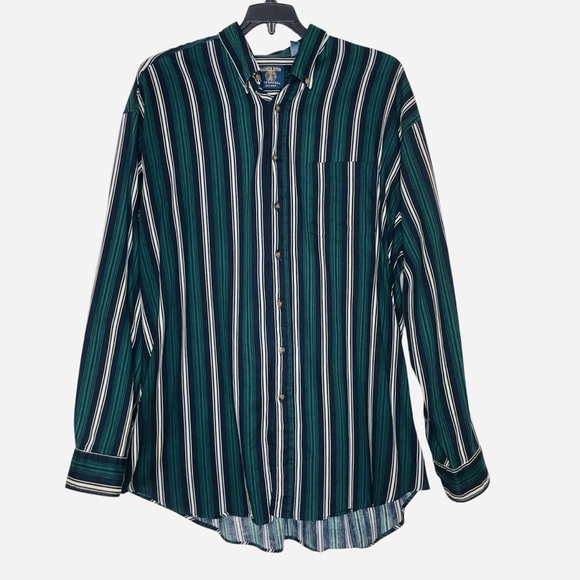 Salmon River Other - VTG Salmon River Traders Stripe Long Sleeve Collared Shirt Size Green Striped